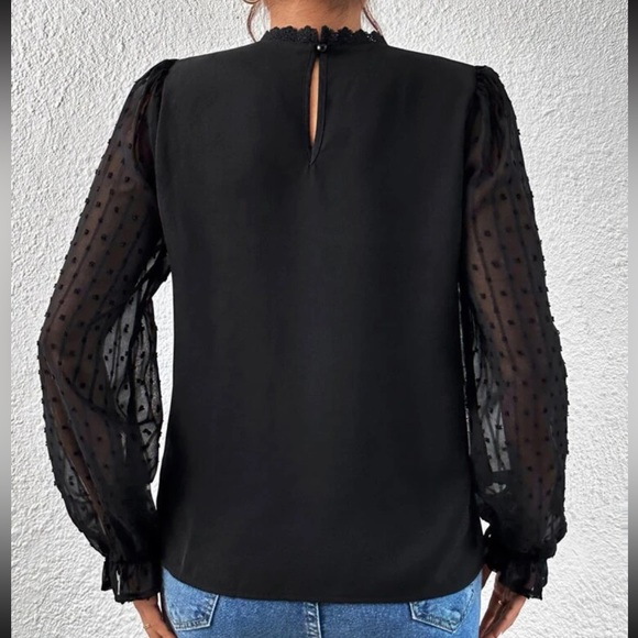 Black Chiffon Sheer Floral Metallic Swiss Dot Top main image 0